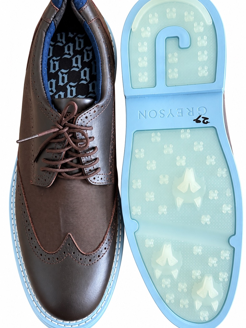 Greyson Alpha Wolf Wingtip Golf Shoes Brown Blue Men’s Size 12